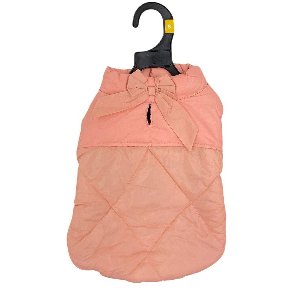Youly Size Small (13”-15”) Pink Bow Puffer Vest Dog‎ Pet Warm Jacket NWT